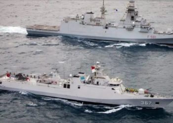 O exercício envolveu a corveta da Marinha indonésia KRI Sultan Iskandar Muda e a fragata da Marinha italiana ITS Virginio Fasan - Foto UE