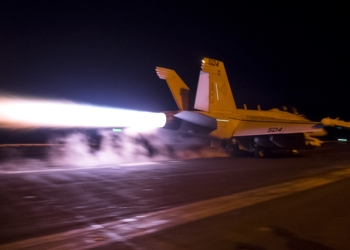 160415-N-MQ094-010
ARABIAN GULF (April 15, 2016) An EA-18G Growler, assigned to the “Patriots” of Electronic Attack Squadron (VAQ) 140, launches from the flight deck of aircraft carrier USS Harry S. Truman (CVN 75). Harry S. Truman Carrier Strike Group is deployed in support of Operation Inherent Resolve, maritime security operations, and theater security cooperation efforts in the U.S. 5th Fleet area of operations. (U.S. Navy photo by Mass Communication Specialist 2nd Class Ethan T. Miller/Released)